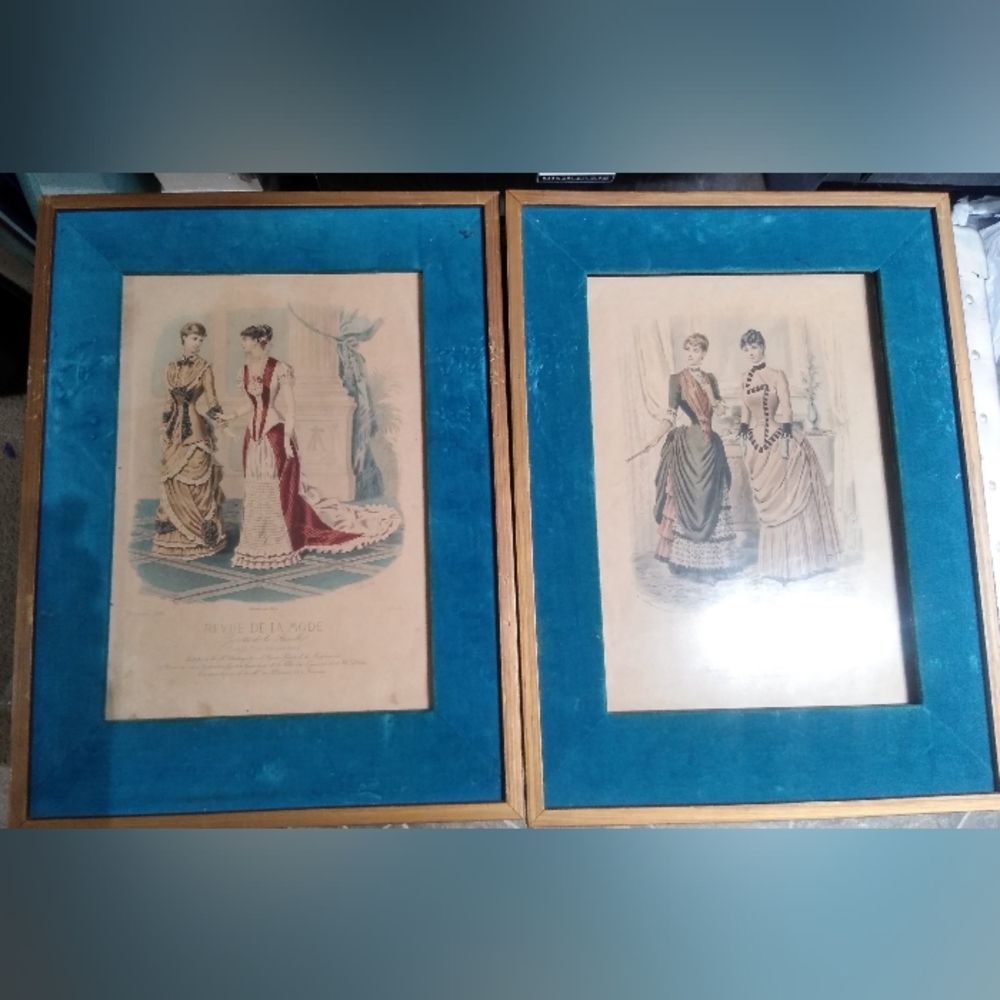 Antique 1800's  French Fashion REVUE DE LA MODE signed & numbered framed set